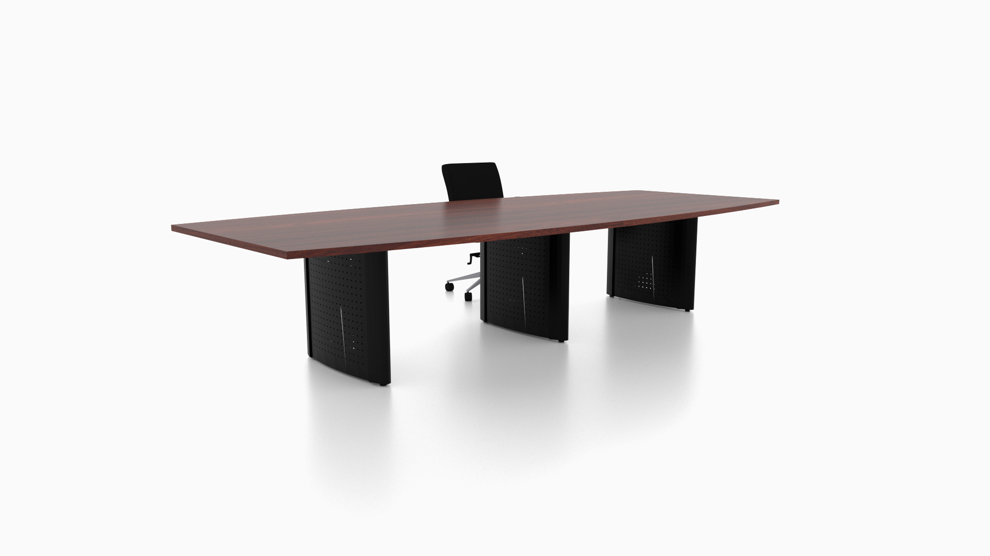 Catalyst conference table featuring steel V shaped bases. 