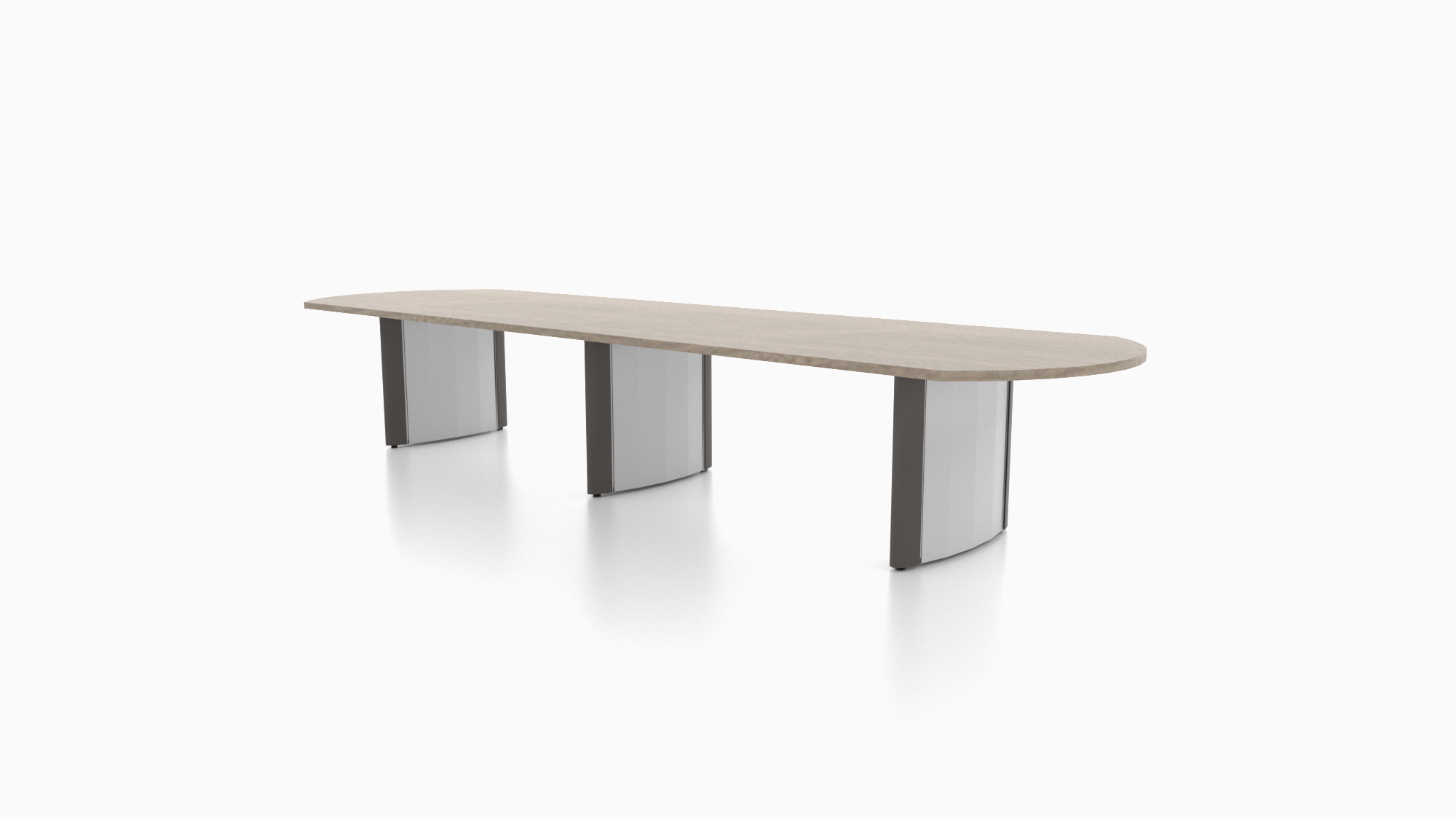 Catalyst conference table featuring steel V shaped bases. 