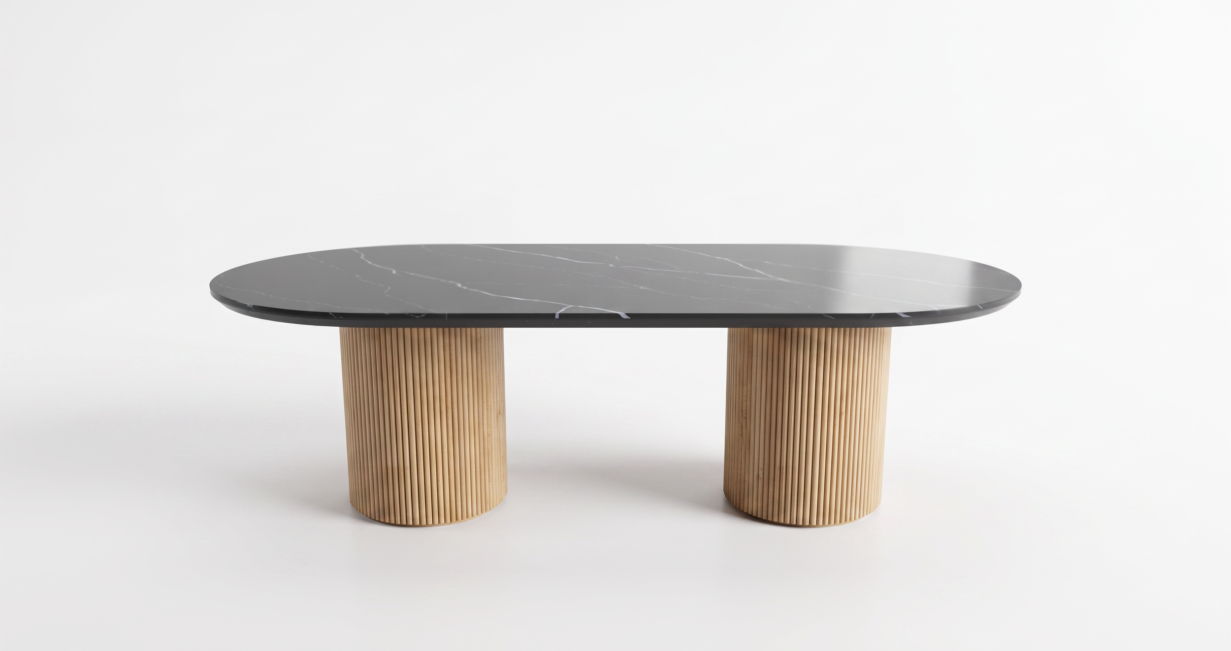 Dune conference table featuring a quartz top and tambour base.