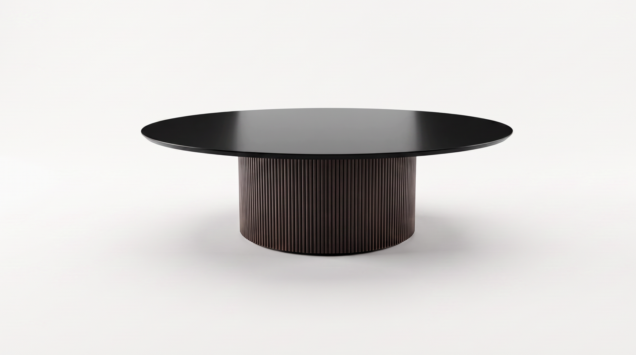 Dune conference table featuring a black laminate top and tambour base.