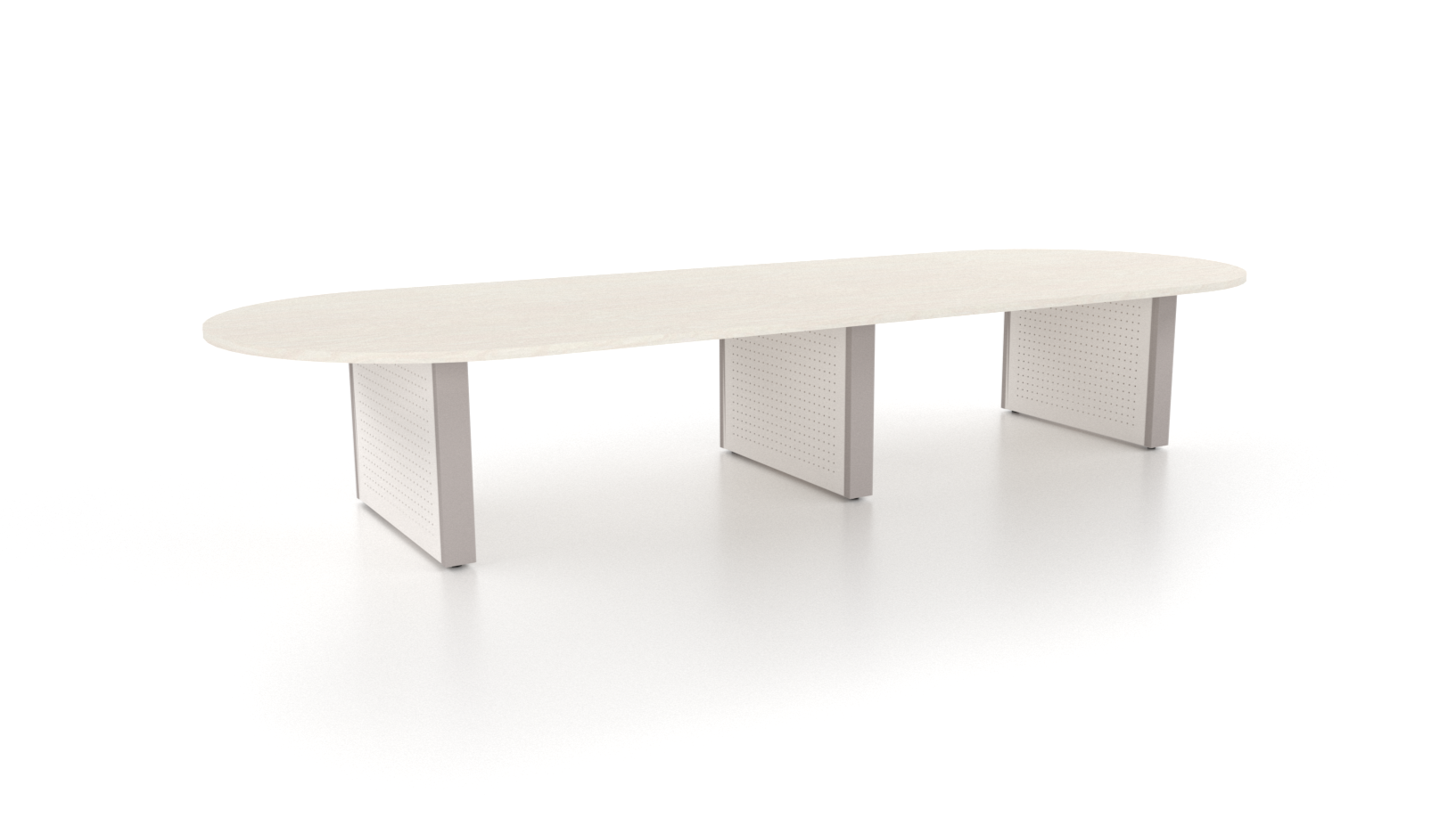 Together conference table featuring a laminate top and perforated flat panel bases.