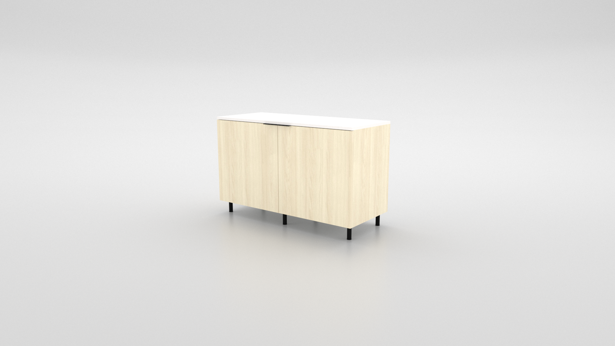Modern Industrial Credenza built with laminate. Clean lines and natural warmth for streamlined storage in any workspace.