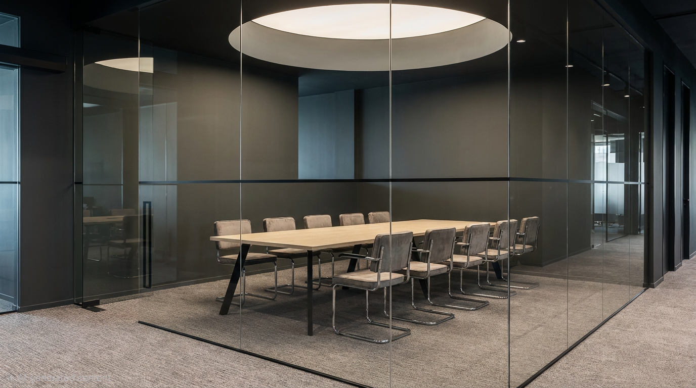 Trail conference table. Featuring a clean, modern design with distinctive angled legs.