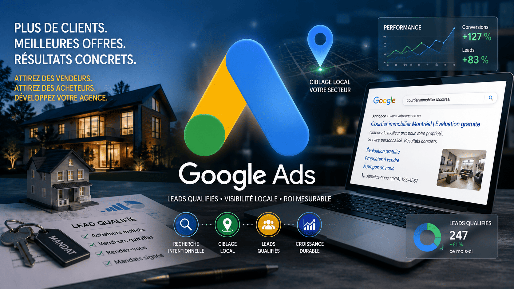 Google Ads pour courtier immobilier : comment générer des leads vendeurs et acheteurs sans gaspiller votre budget