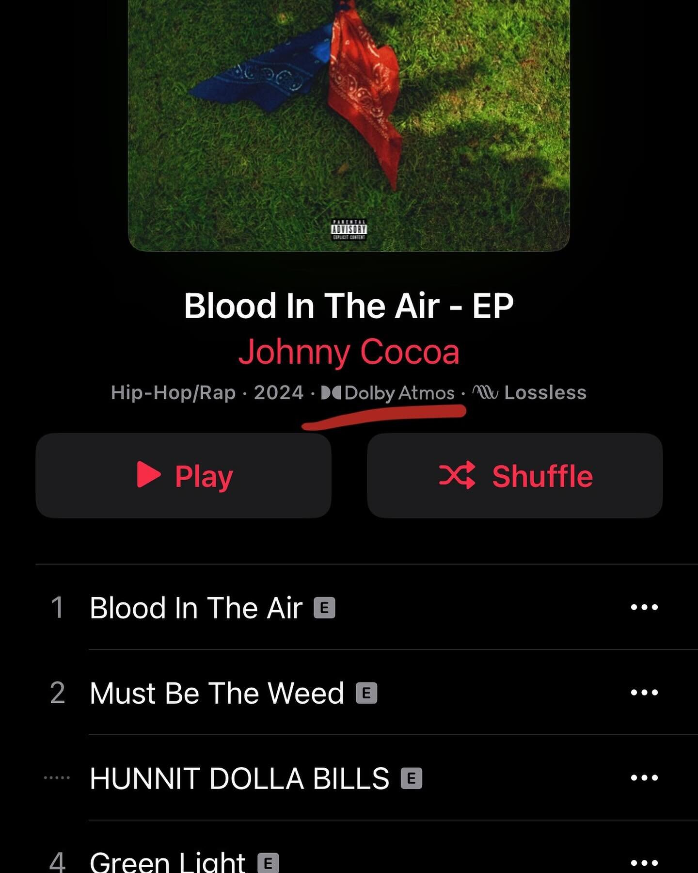 ATMOS - &ldquo;BLOOD IN THE AIR&rdquo; EP @johnnycocoa_ _ 
Go check out ! Congratulations on the Release Johnny.
Congratulations to the team &amp; @rocnation 
Mixed by @oz_studiolife 
SPATIAL AUDIO @jny.mixedit 
.
#newmusic #audioengineer #spatialAud