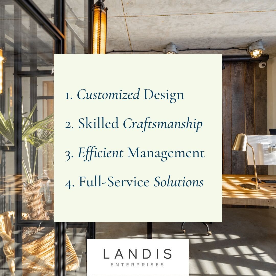 🎨 At Landis Enterprises, we understand that each project is unique, and we strive to provide personalized solutions that meet and exceed your expectations. 

Our commercial general contracting services include:
✏️ Customized Project Planning and Des