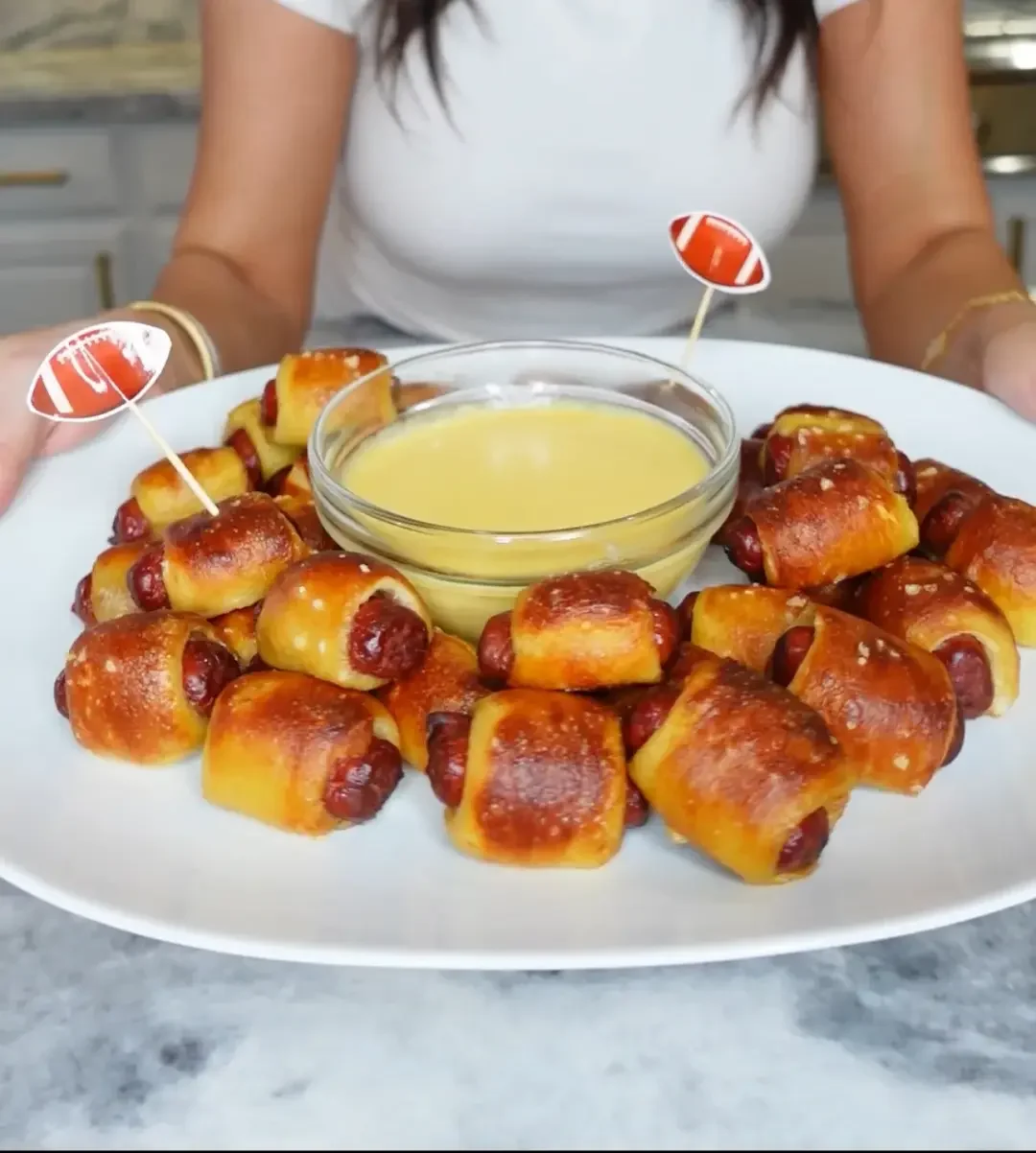 Pretzel Pigs in a Blanket with Beer Cheese