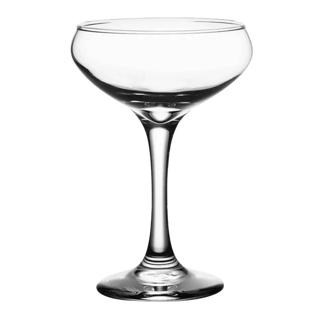 Photo of a coupe glass on a white background