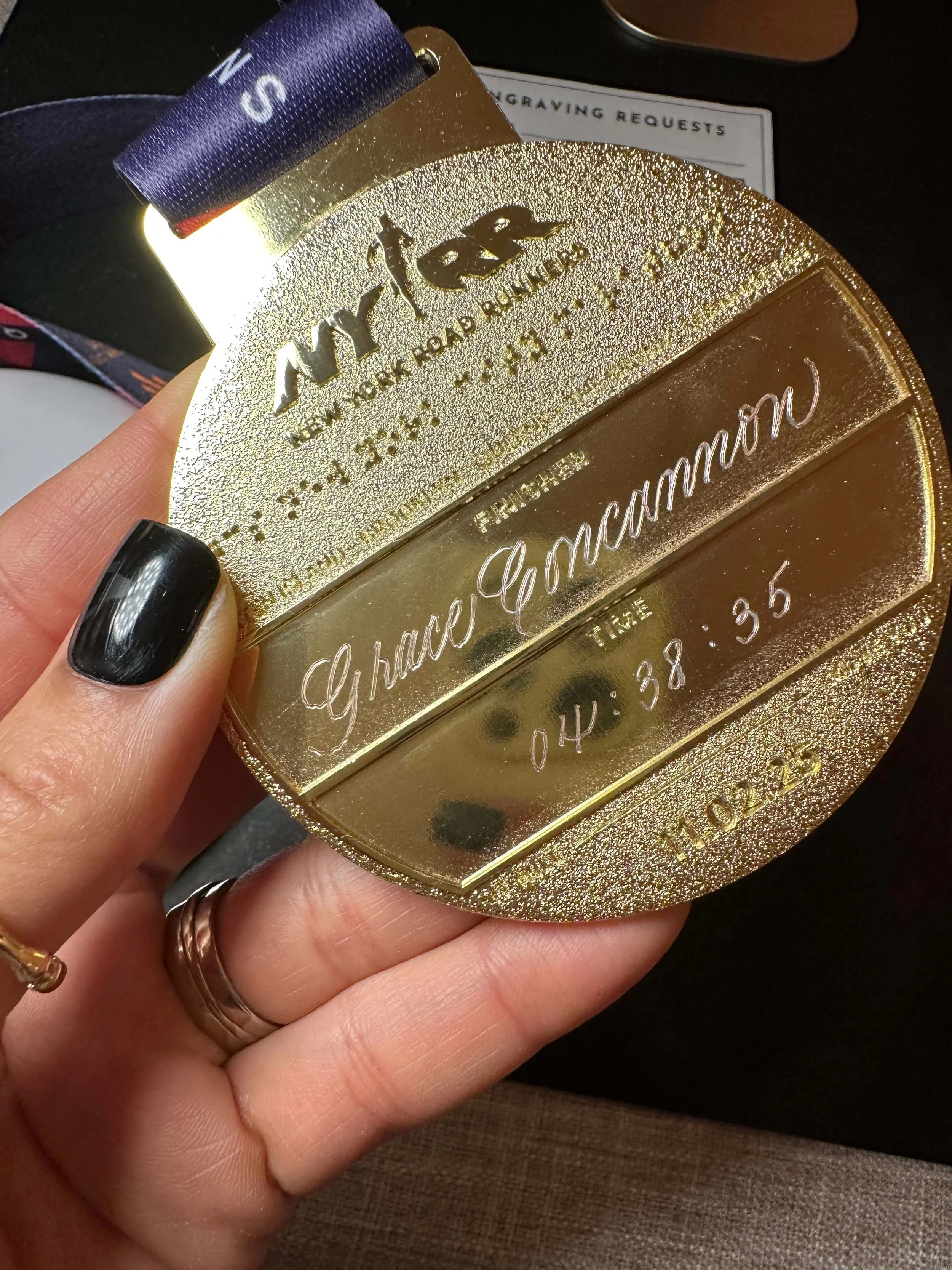 NYC Marathon Race Medal Engraving - Grace.JPG