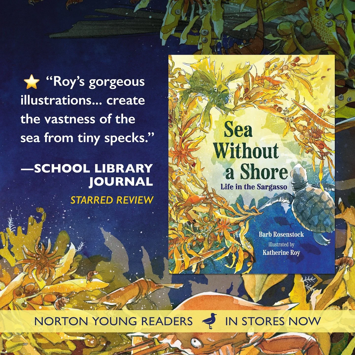 Friends and enthusiasts, we have a *third* starred review for SEA WITHOUT A SHORE, this one from School Library Journal! 🥳 They say it &ldquo;offer(s) glimpses of worlds unknown,&rdquo; and also that &ldquo;Roy&rsquo;s gorgeous illustrations... crea