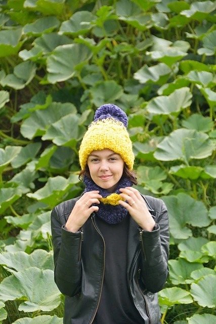 Purple Yellow Hat and Cowl