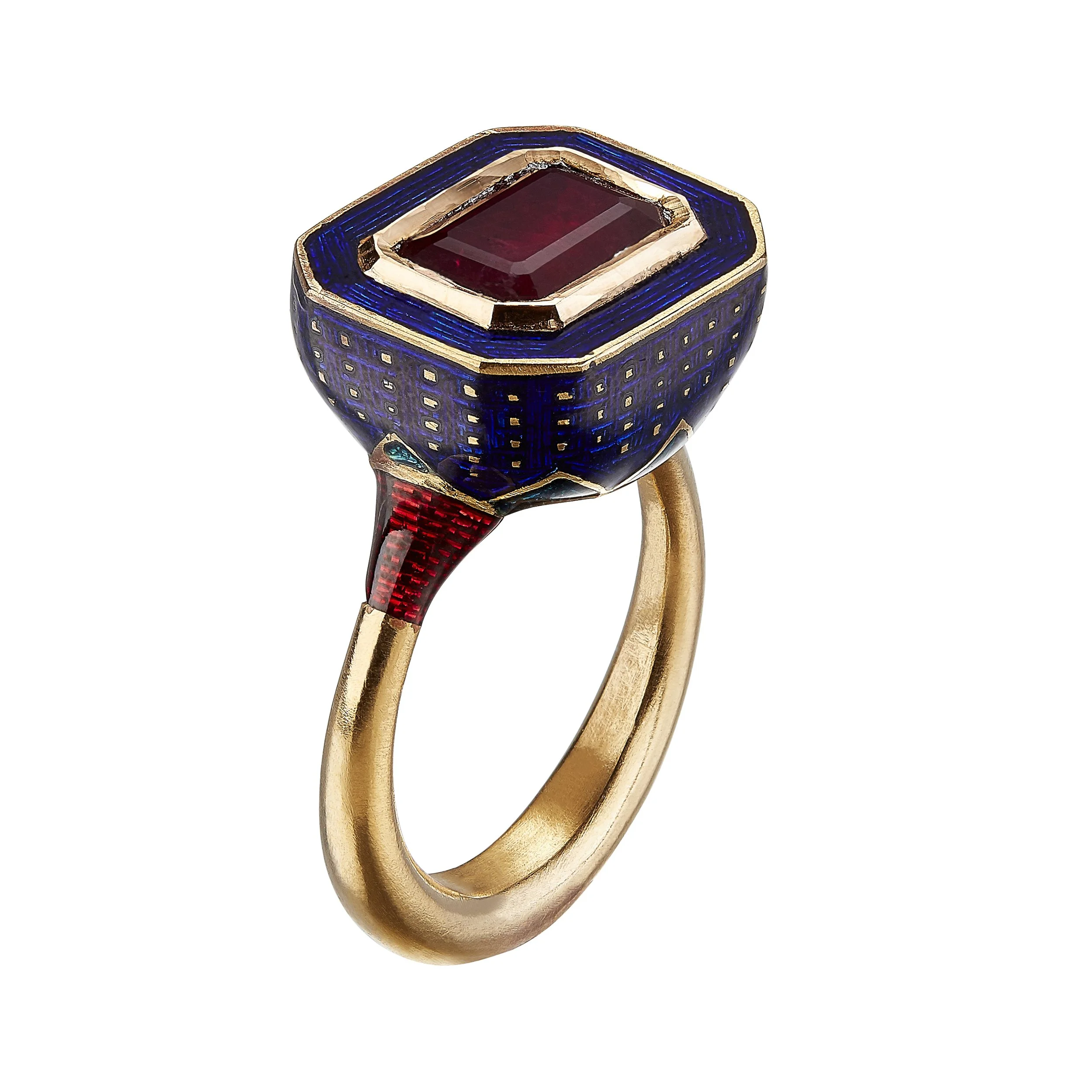 Meenakari Deco Ruby Ring