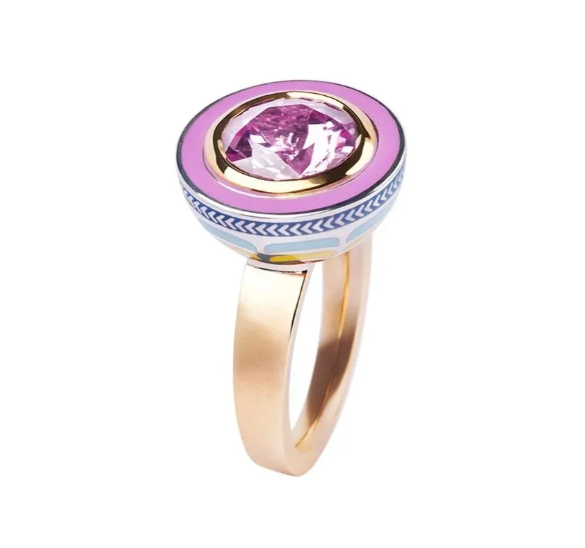 Silver Tile Mini Round Rainbow Ring