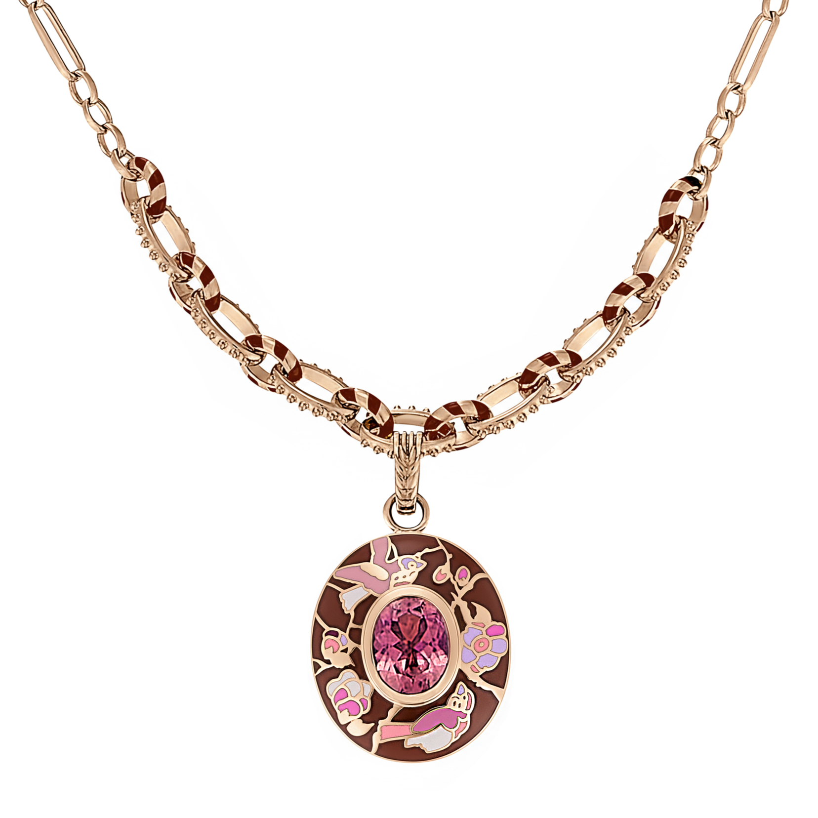 Sari Granulated Seven Link Necklace with Kimono Pendant