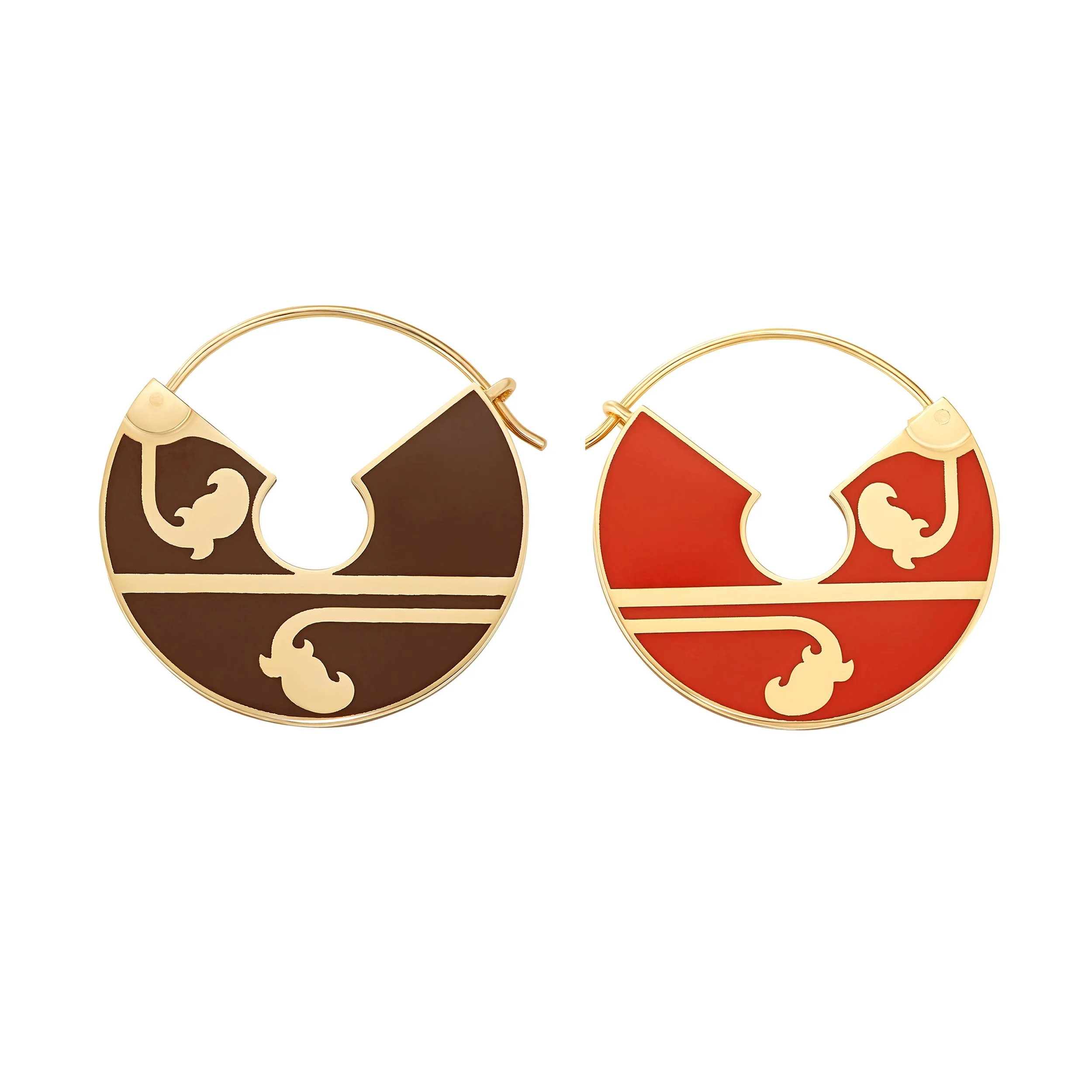 Sari creole earrings Midi (brown & orange).jpg