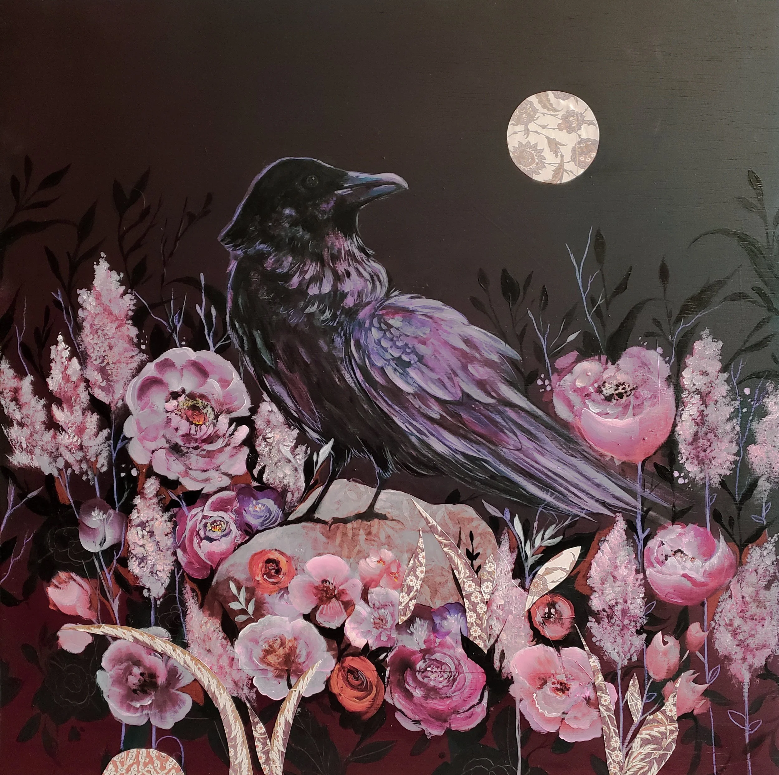 Rose-Winged Nightwatcher | 24x24 inches