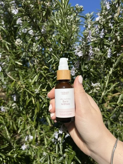 Natural face serum with botanical oils by Cuckmere Organics in an amber glass bottle