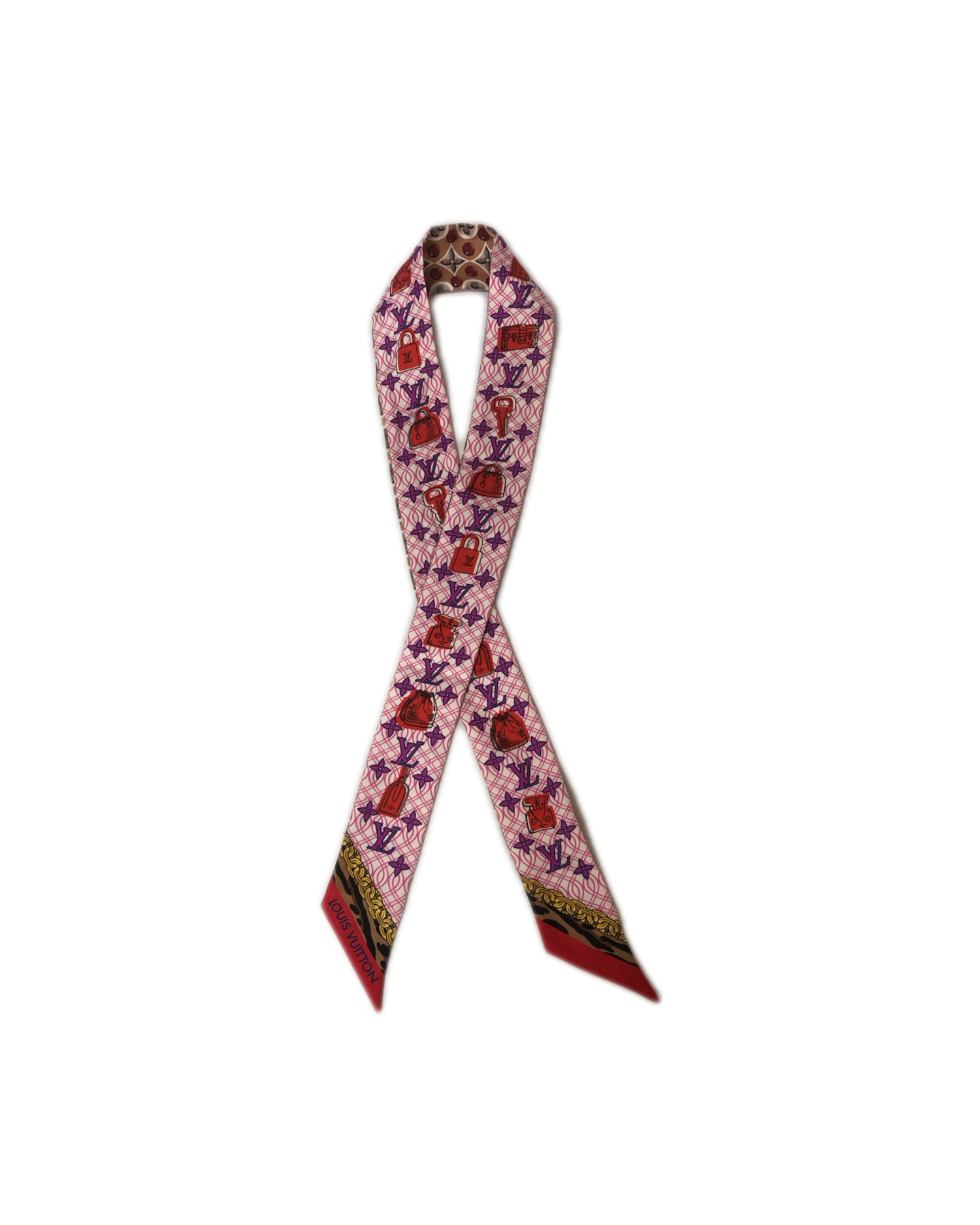 LOUIS VUITTON Black/Pink Printed Silk Bandeau Scarf