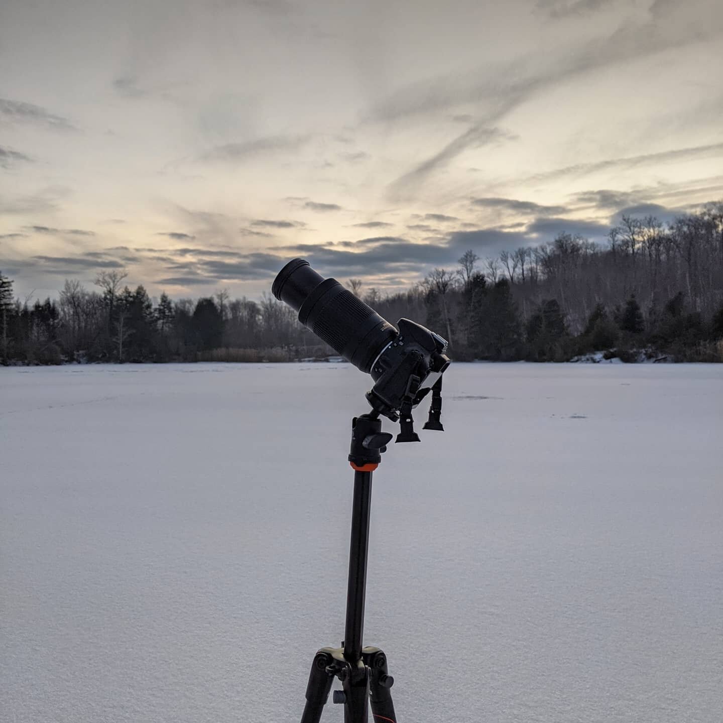 THE GREAT CONJUNCTION! I got a single good shot after an hour and a half at the center of the ice, but it was worth it! 

Photos:
1- camera setup on the ice 
2- more camera 
3- Tracks on the ice from a &quot;Fisher Cat&quot;, Pekania pennanti. Relati
