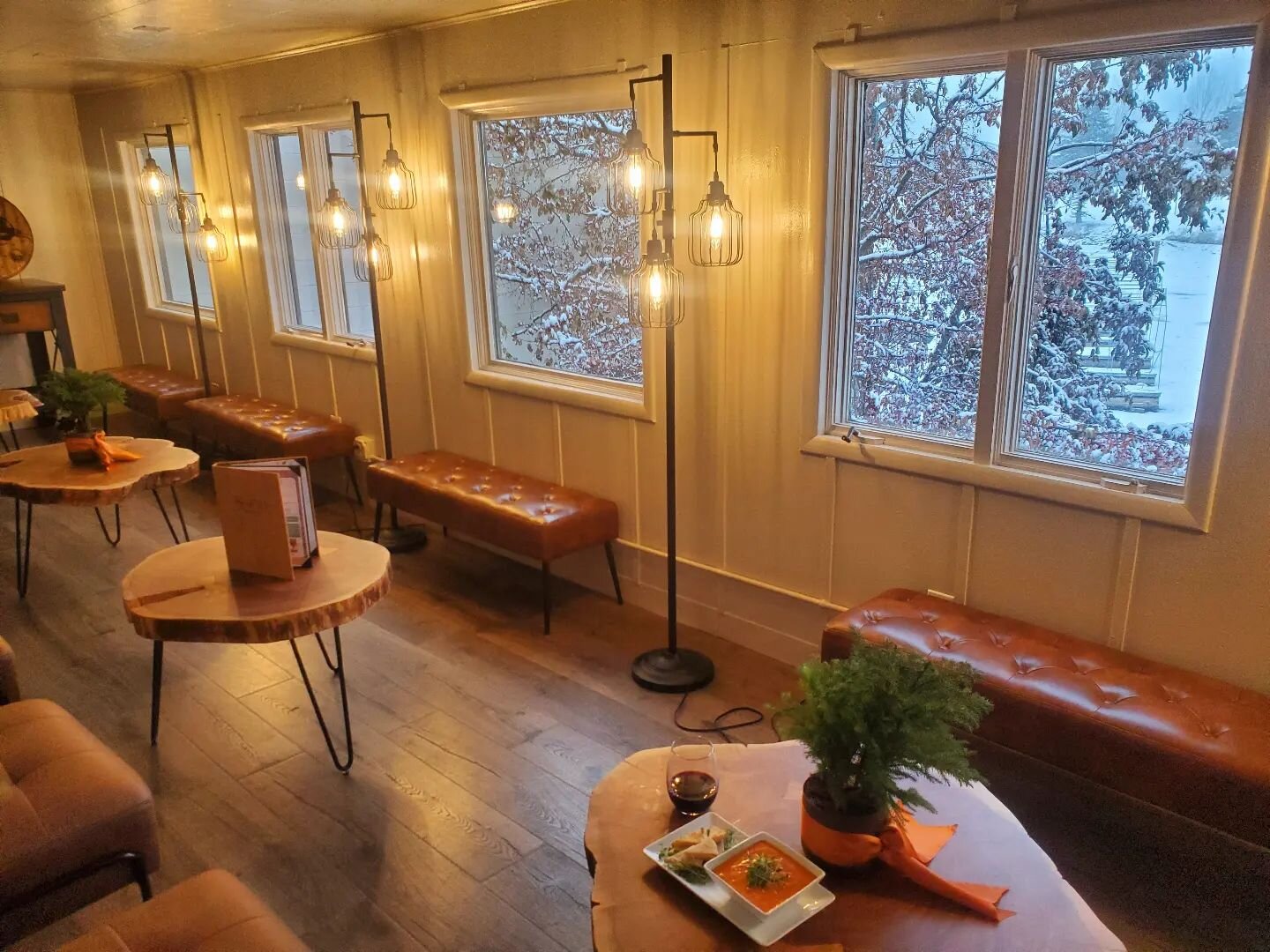 With snowfall forecasted for the next few days, why don't you come warm up with this beautiful view, a hot soup, and glass of wine?

Don't go crazy getting stuck in the house, we've got you covered. Bring your favorite book (and leave it if you'd lik