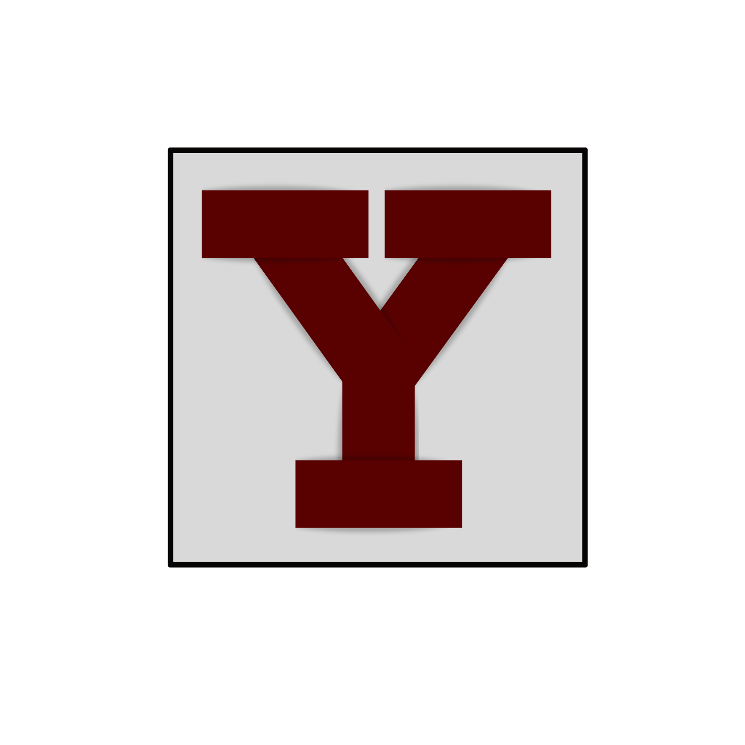 3D red letter Y on a white square background with a black outer border.
