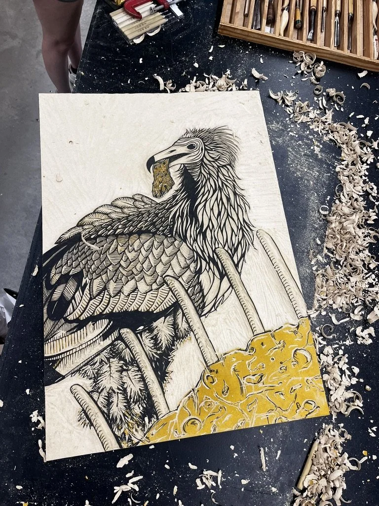 In Progress Woodcut