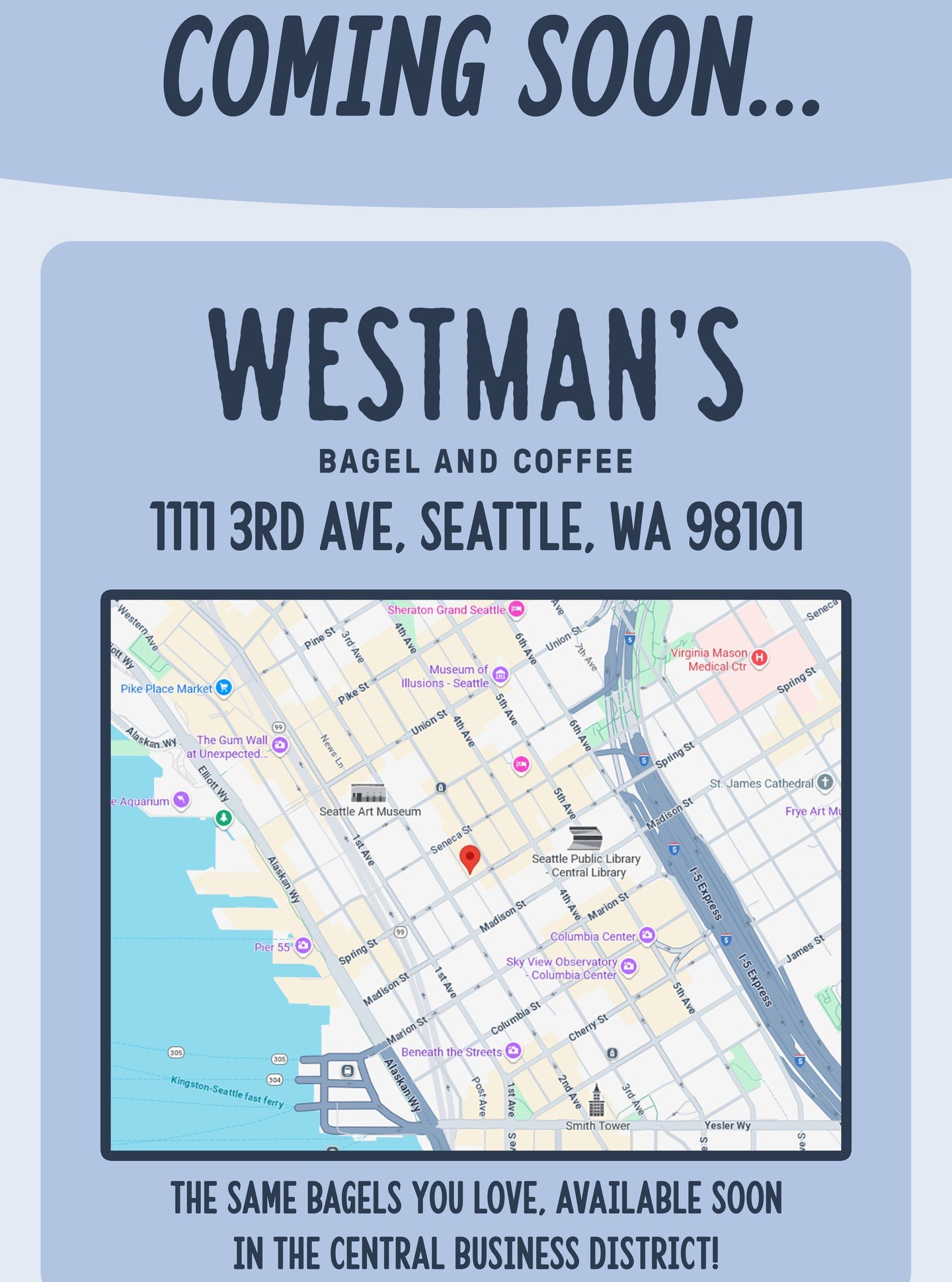 We&rsquo;re thrilled to be opening Westman&rsquo;s Bagels in Seattle&rsquo;s Central Business District this early Fall. Our goal is to bring classic, hand-rolled bagels and a warm neighborhood spot to the heart of downtown. We can&rsquo;t wait to wel