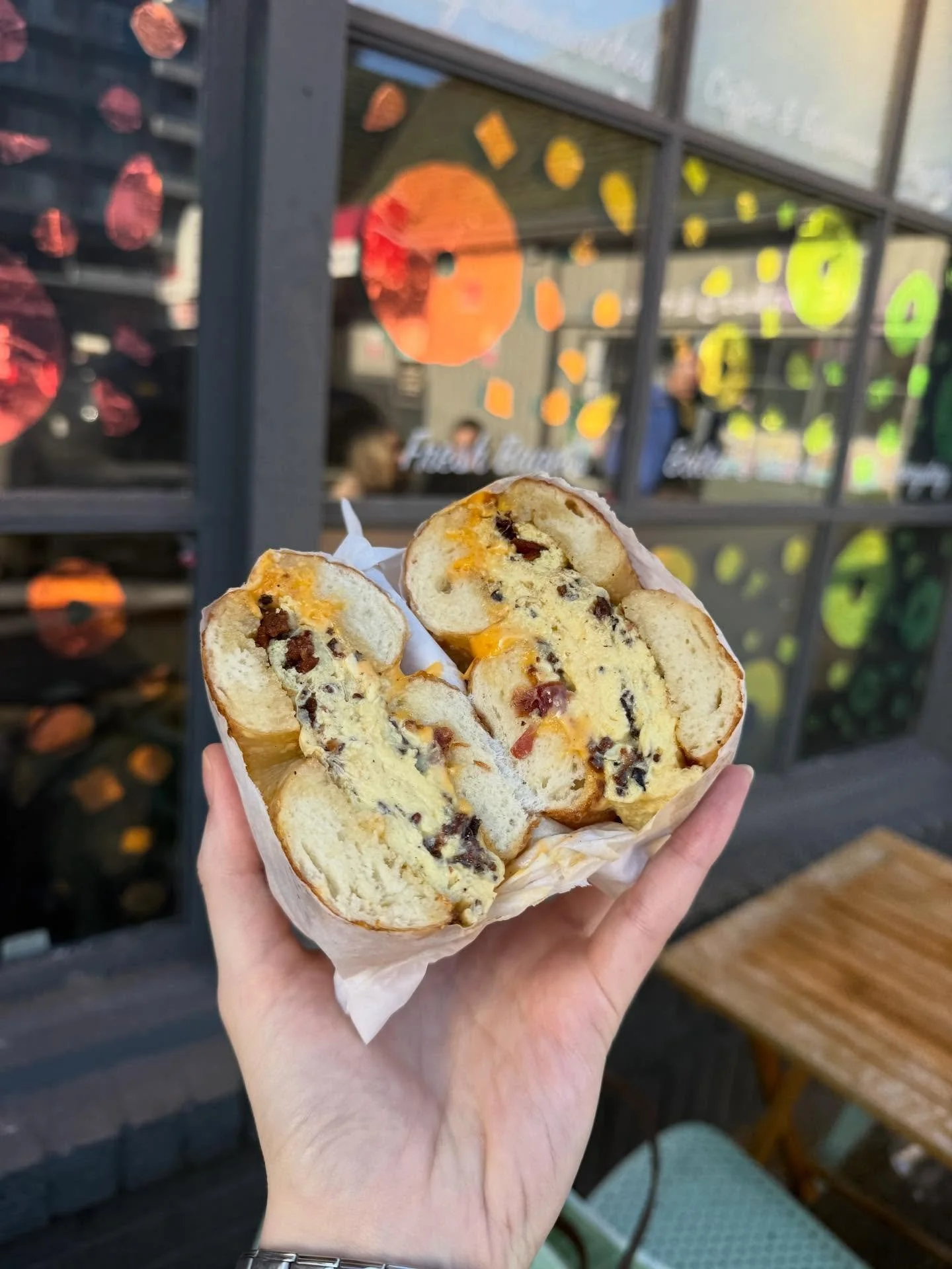 The BEC Classic. Bacon, egg &amp; cheese on a bagel we bake fresh daily. #westmans #seattlebagels #seattlefood #baconeggandcheese