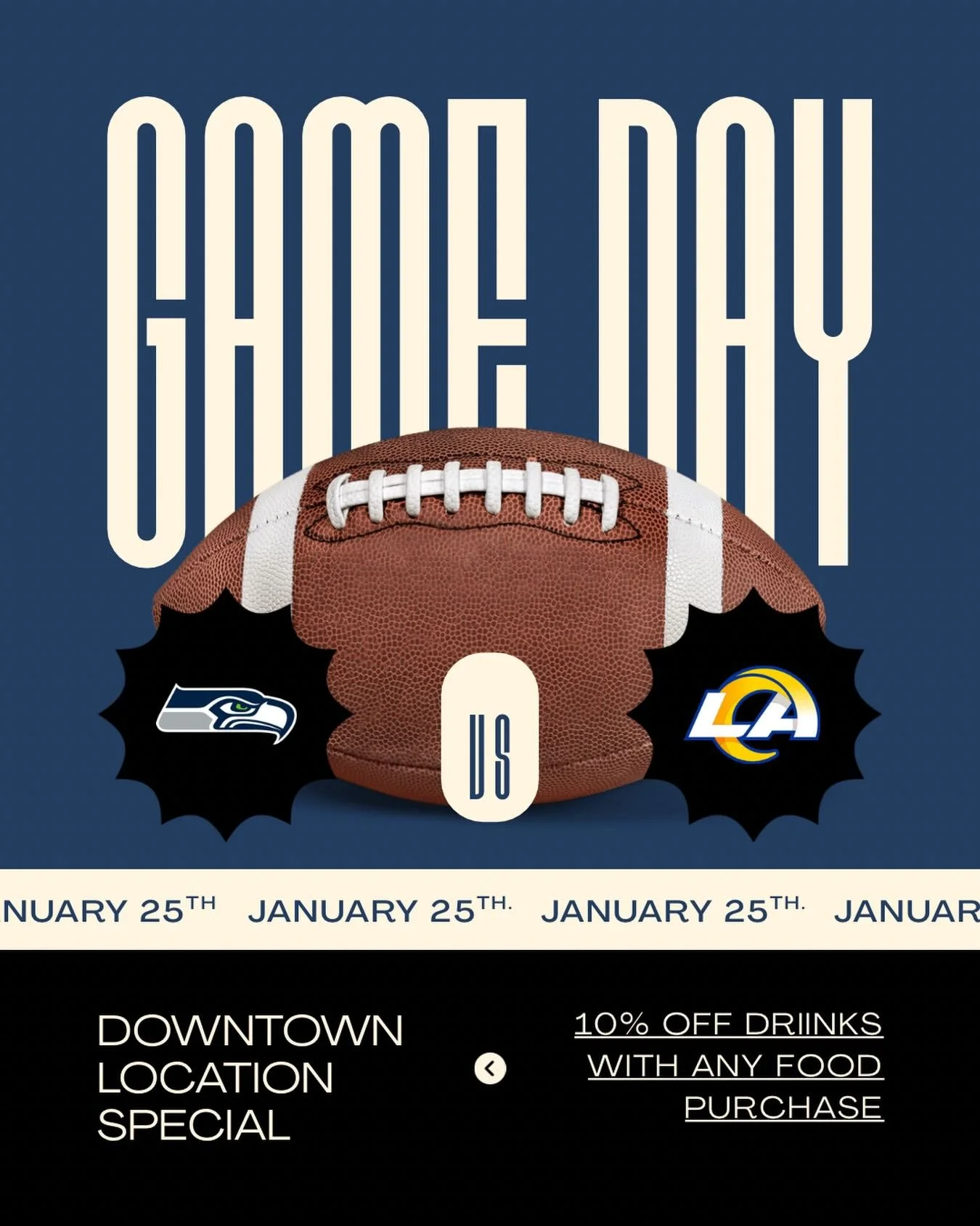 GAME DAY 💙💚
Seahawks vs Rams 🏈
Fuel up at Westman&rsquo;s before kickoff.
📍Downtown | Jan 25. Open 8am to 1pm 
10% off drinks with any food purchase