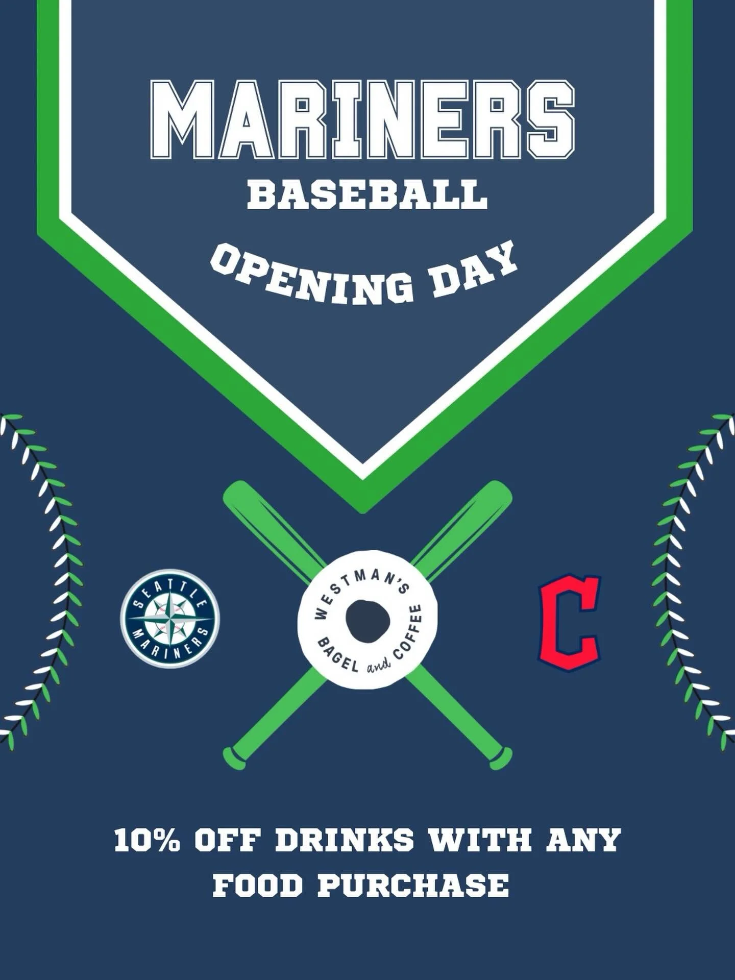 Celebrate the Mariners Opening Day with us and our Seattle game day special! Come in on Thursday the 26th for 10% off drinks with any food purchase ⚾️