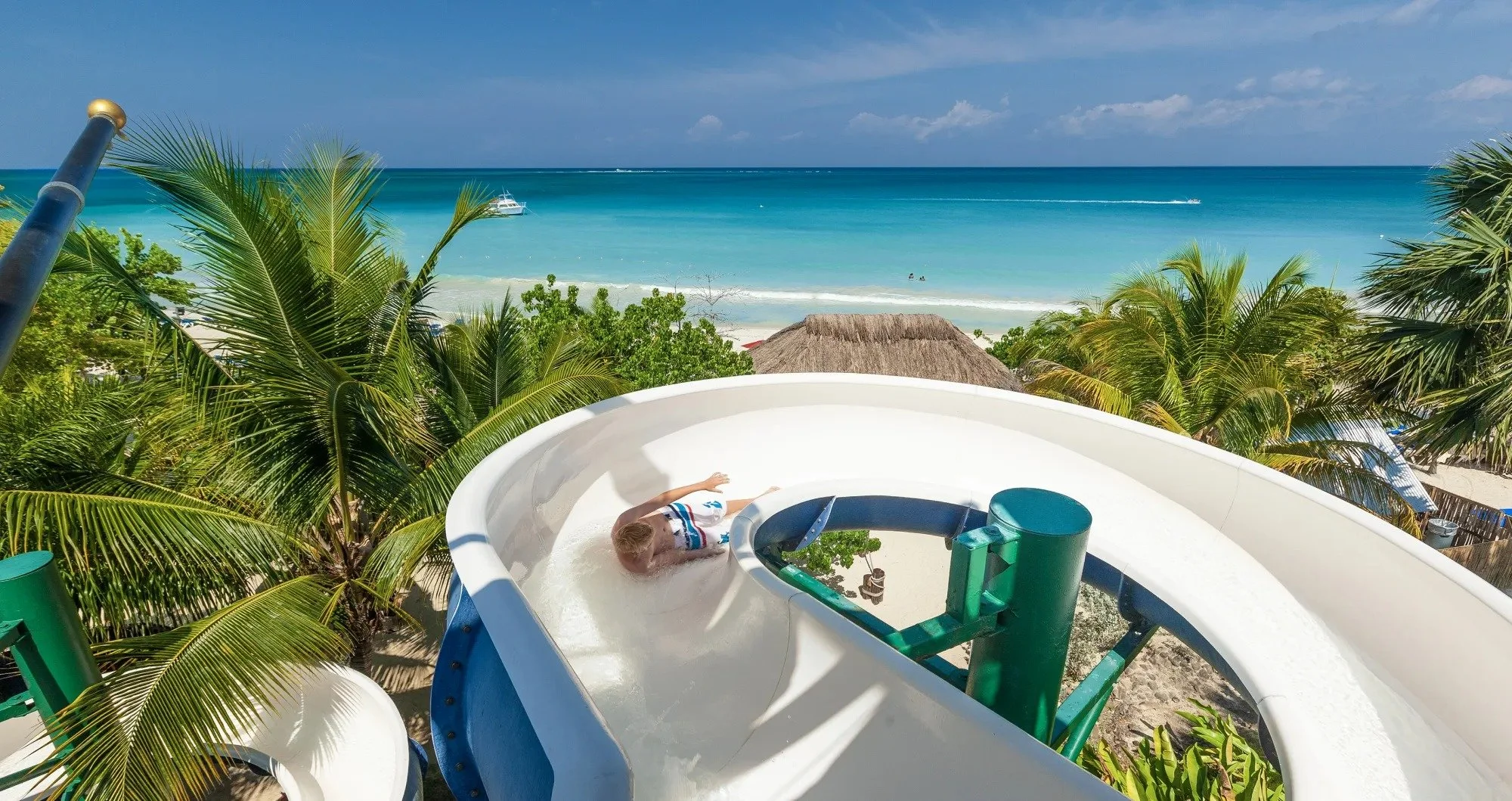 Water slide over looking the beaches of Negril Jamaica.