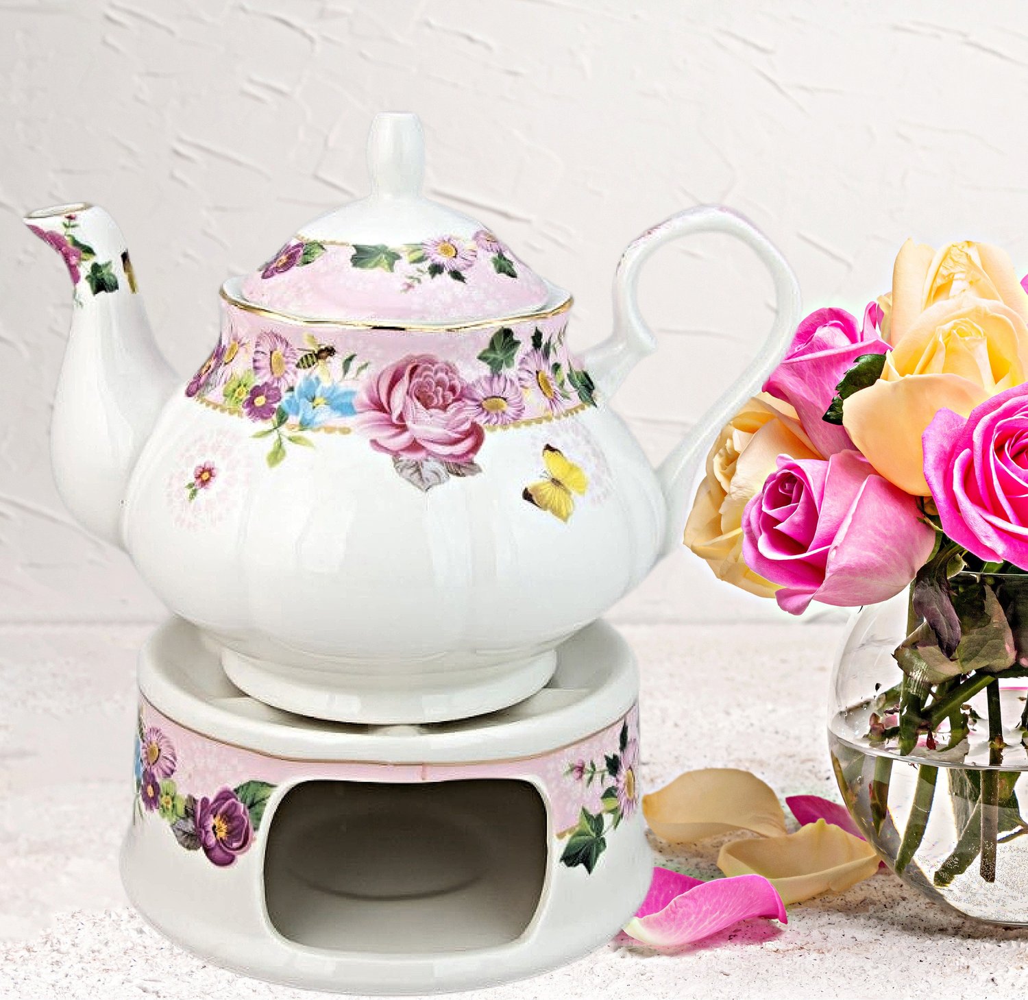 Rose Spray Cream Teapot and Warmer — Paris In A Cup Tea Shop