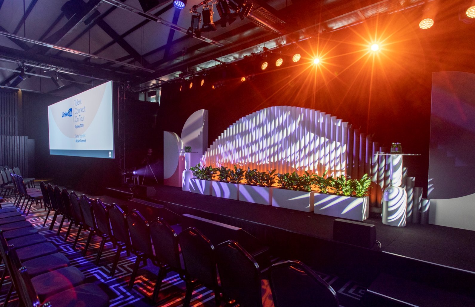 Planter boxes on stage at LinkedIn.jpg