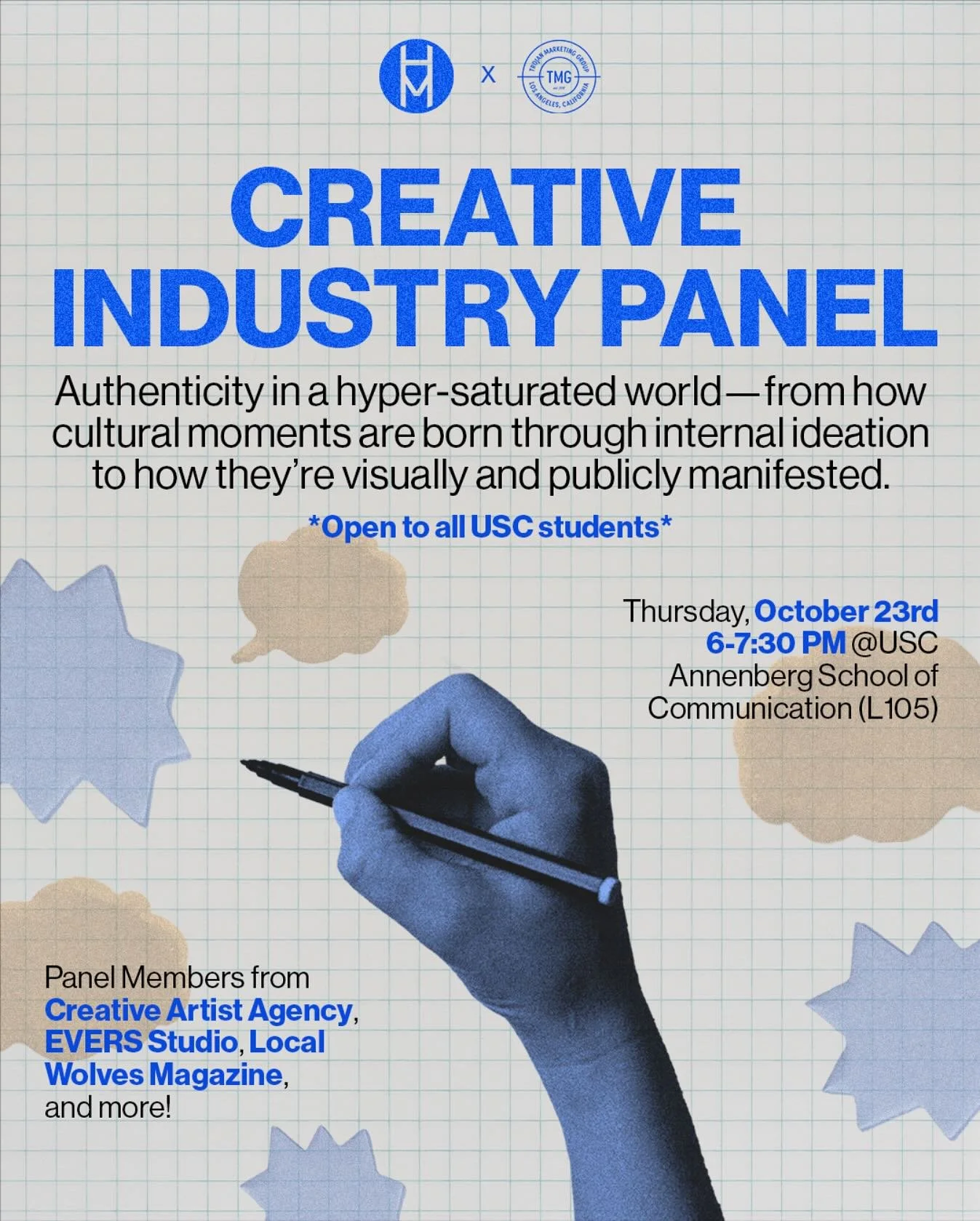 Come join us + @usctmg in bridging the gap between students and professionals within the creative/entertainment industry! We will have some time for Q&amp;A + networking too - hope to see you there :)

Our guests&rsquo; experience includes Creative A