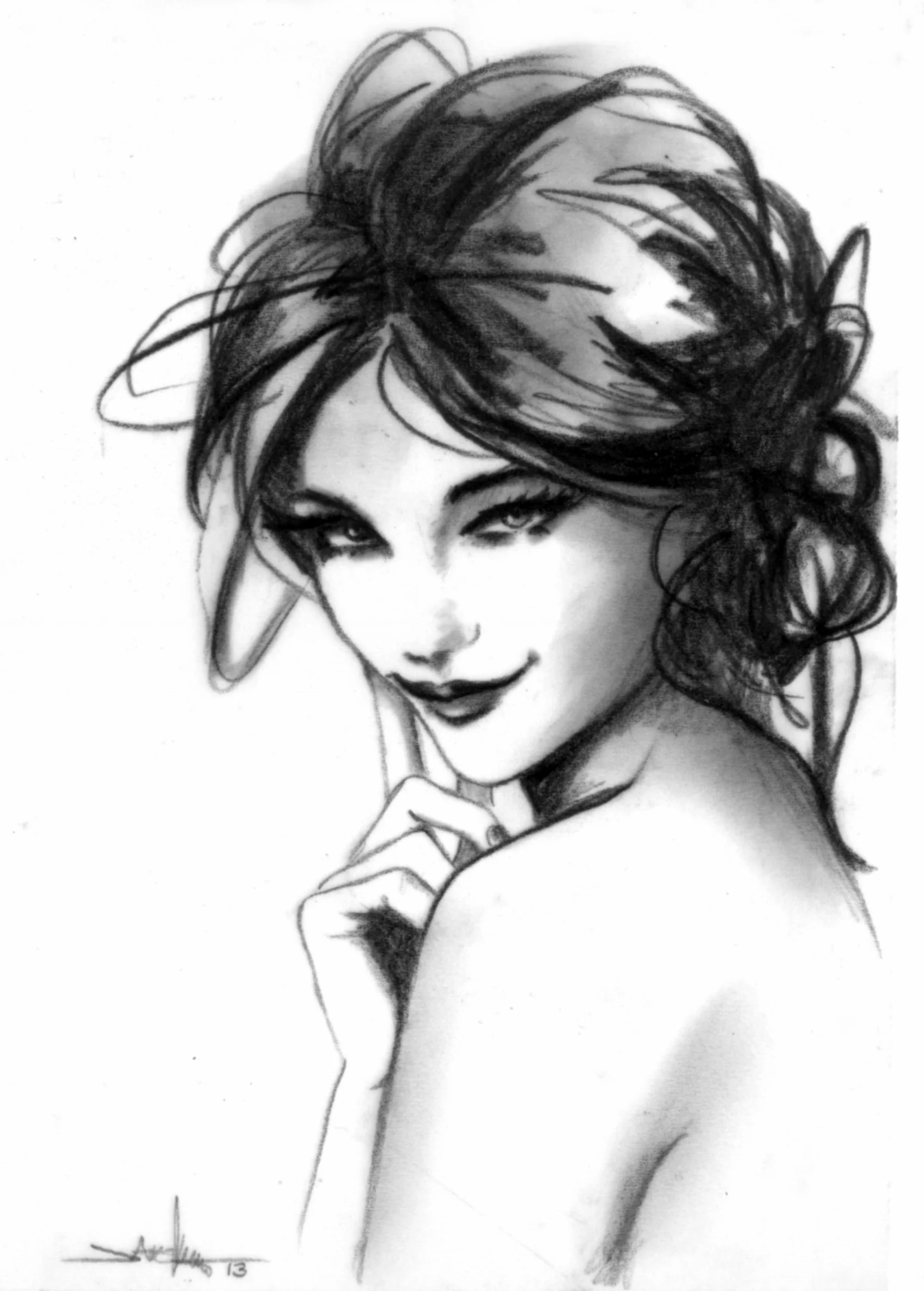 “Coquette” is an original creation, pencil on vellum.