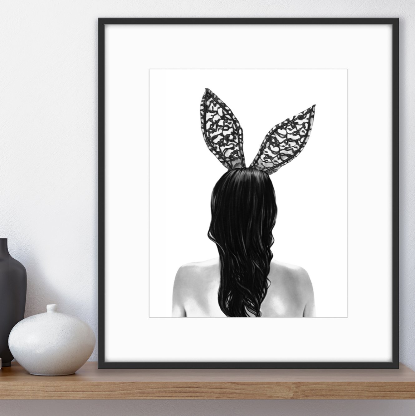 "Let That Soak In' Original charcoal drawing on paper by figurative artist Janesko.