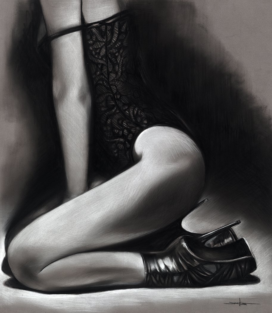 "Doomed By Desire" a charcoal and pastel drawing by artist Janesko