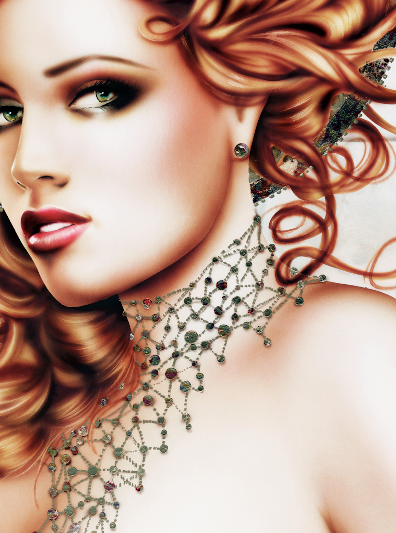 "The Messenger" a watercolor painting utilizing an airbrush technique, by artist Janesko, detail.