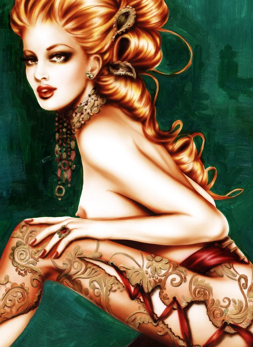 "Couture" is a watercolor painting created by artist Jennifer Janesko detailed view.