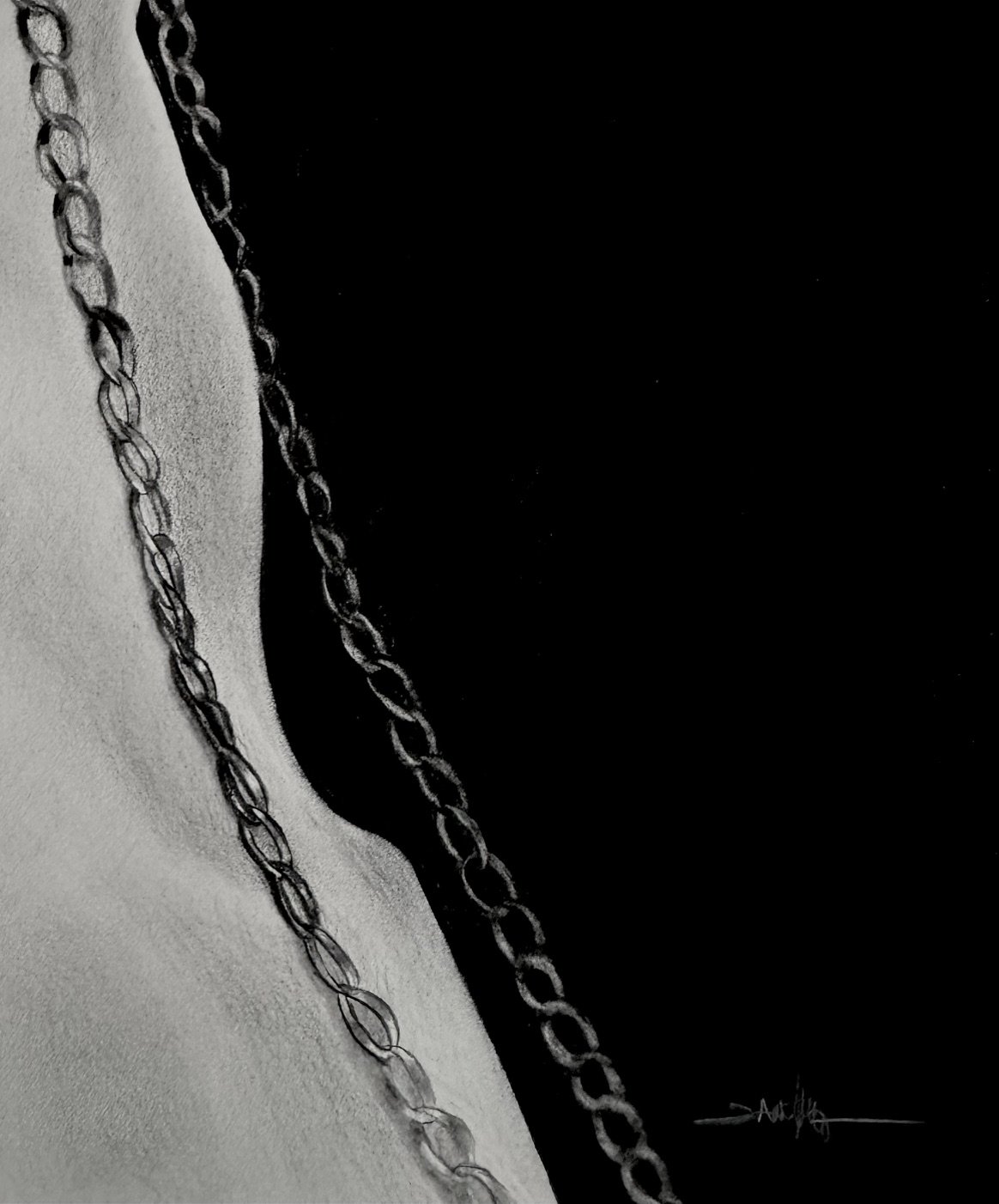 Charcoal and graphite study by KC artist Janesko, detail.