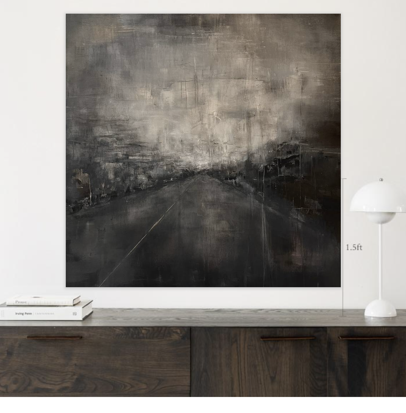 "The Long Road Back" an abstract oil painting by KC fine artist Jennifer Janesko, room view.