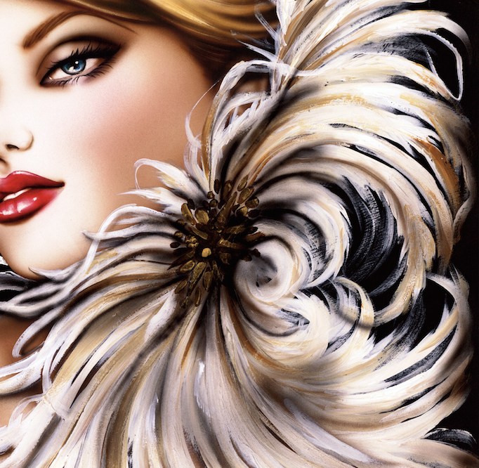 “Tickled” is a watercolor painting on archival board with hand accented details by Janesko.