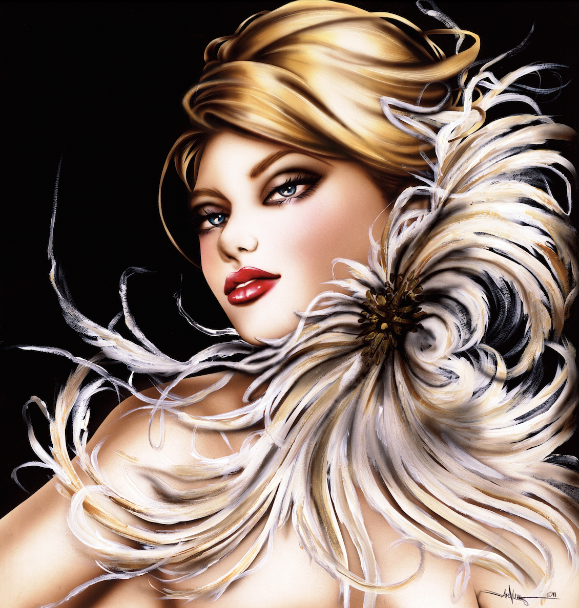 “Tickled” is a watercolor painting on archival board with hand accented details by Janesko.