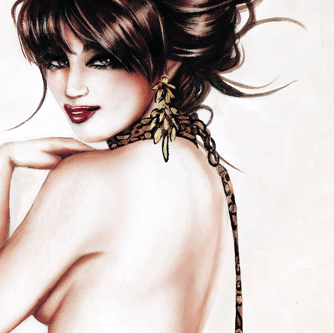 "Purr" is a fantasy painting created by artist Jennifer Janesko, detailed view two.