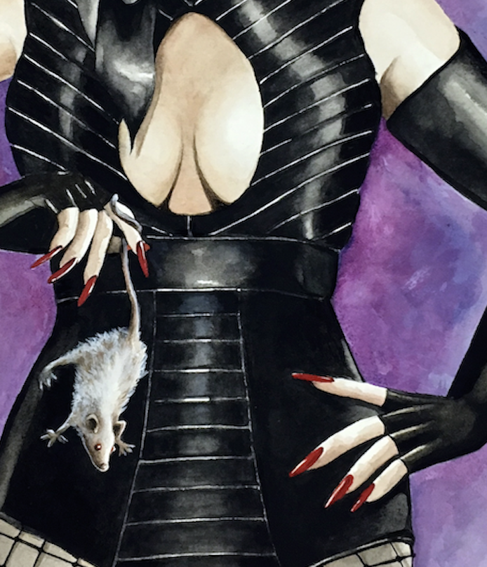 “Cat & Mouse” is a watercolor painting on archival paper with hand accented details by Janesko