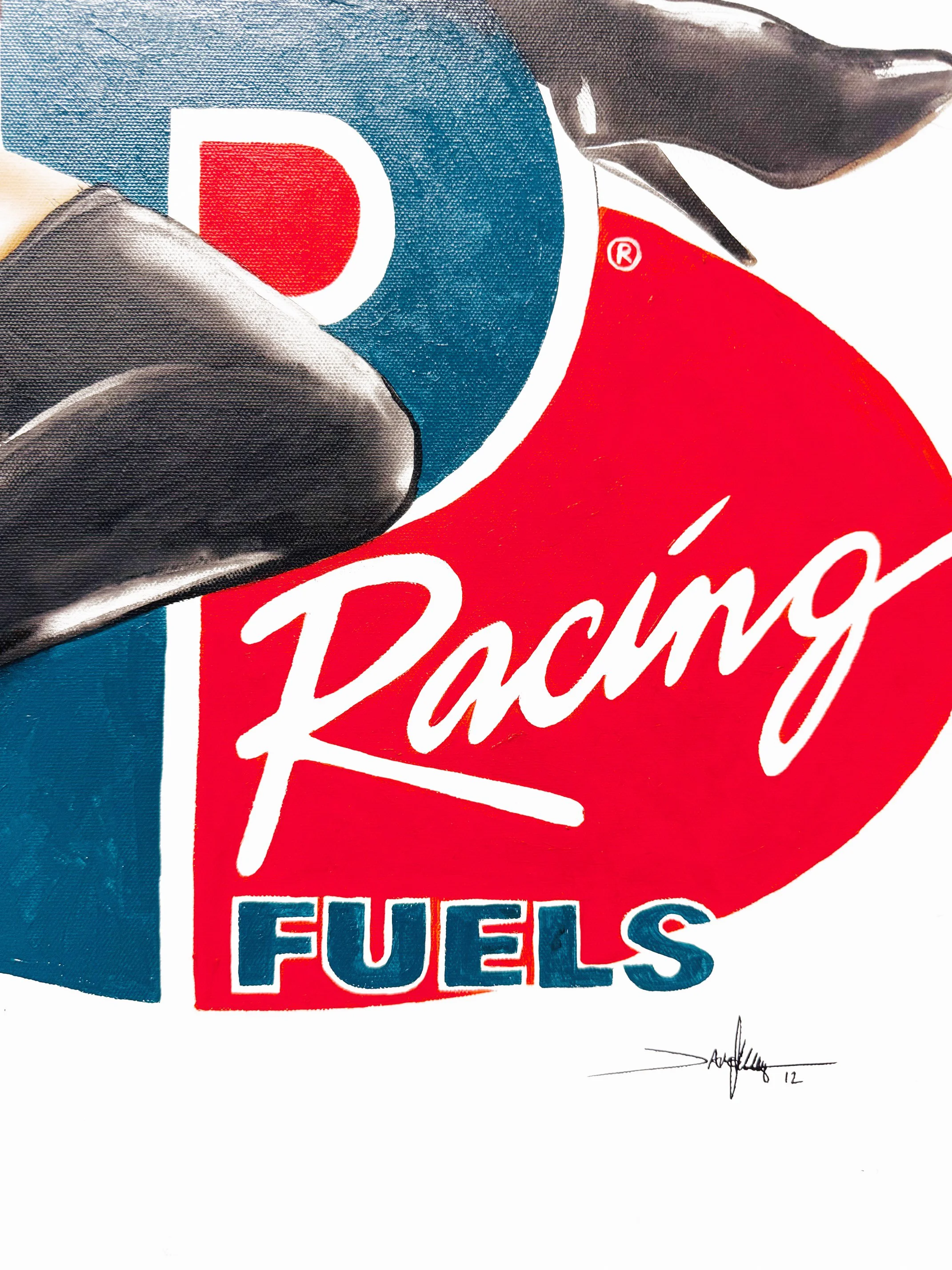 “VP Racing Fuels” is a watercolor painting using an airbrush technique on gallery wrapped archival canvas.