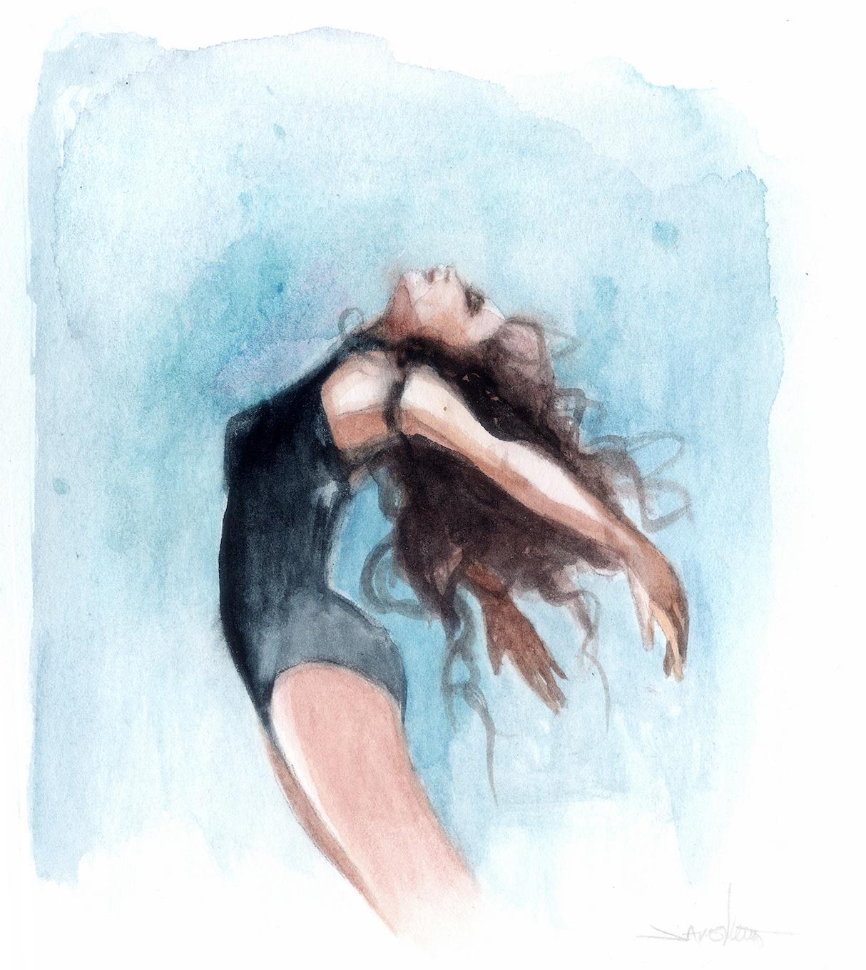 “Underwater” is an original creation, watercolor on paper.