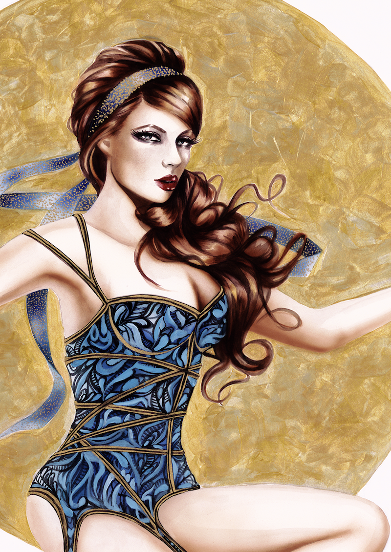 “Soleil” is a mixed media painting on illustration board, accented with gold acrylic.