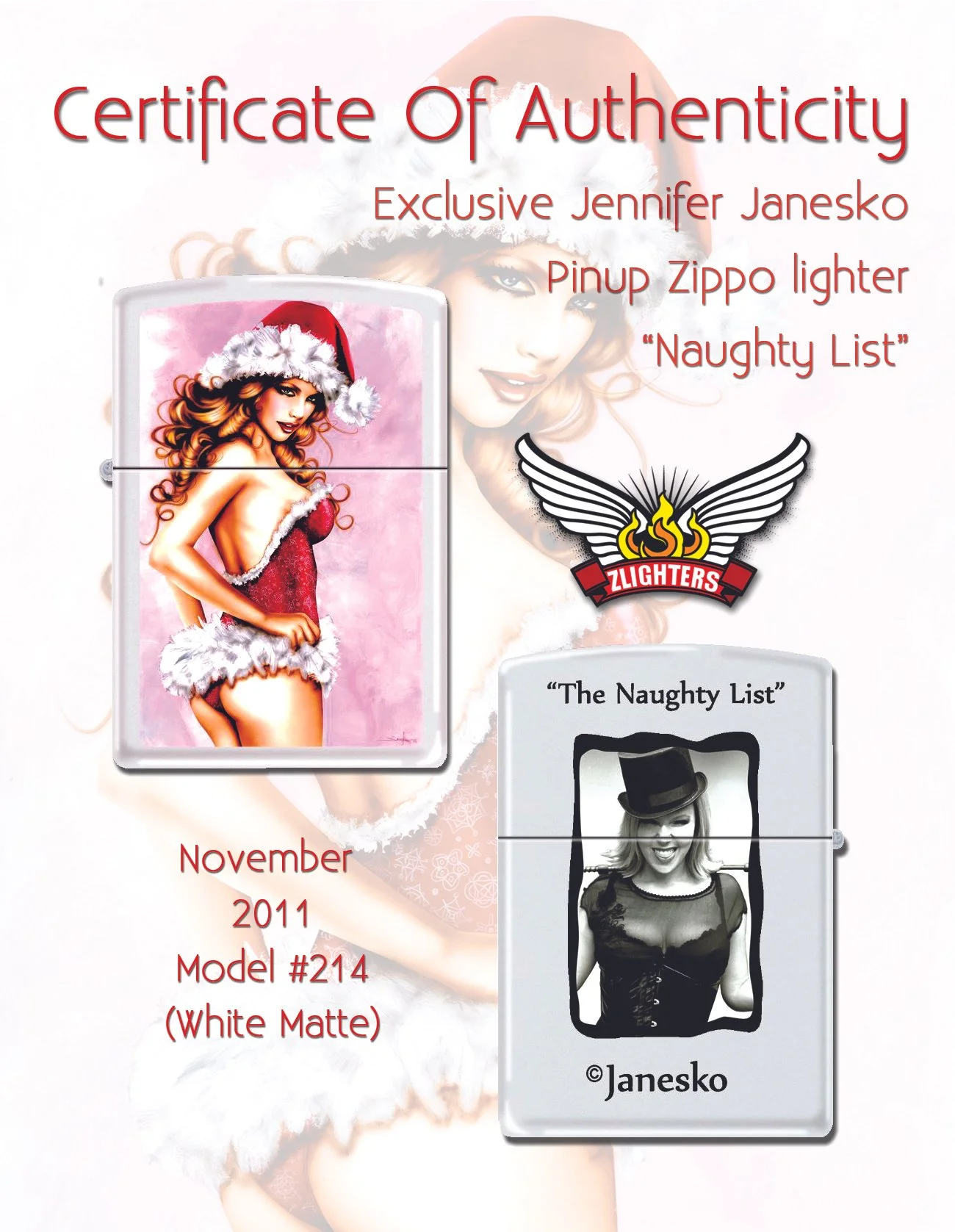 "Naughty List"' is a limited series of Zippo lighters featuring the art of Janesko COA.