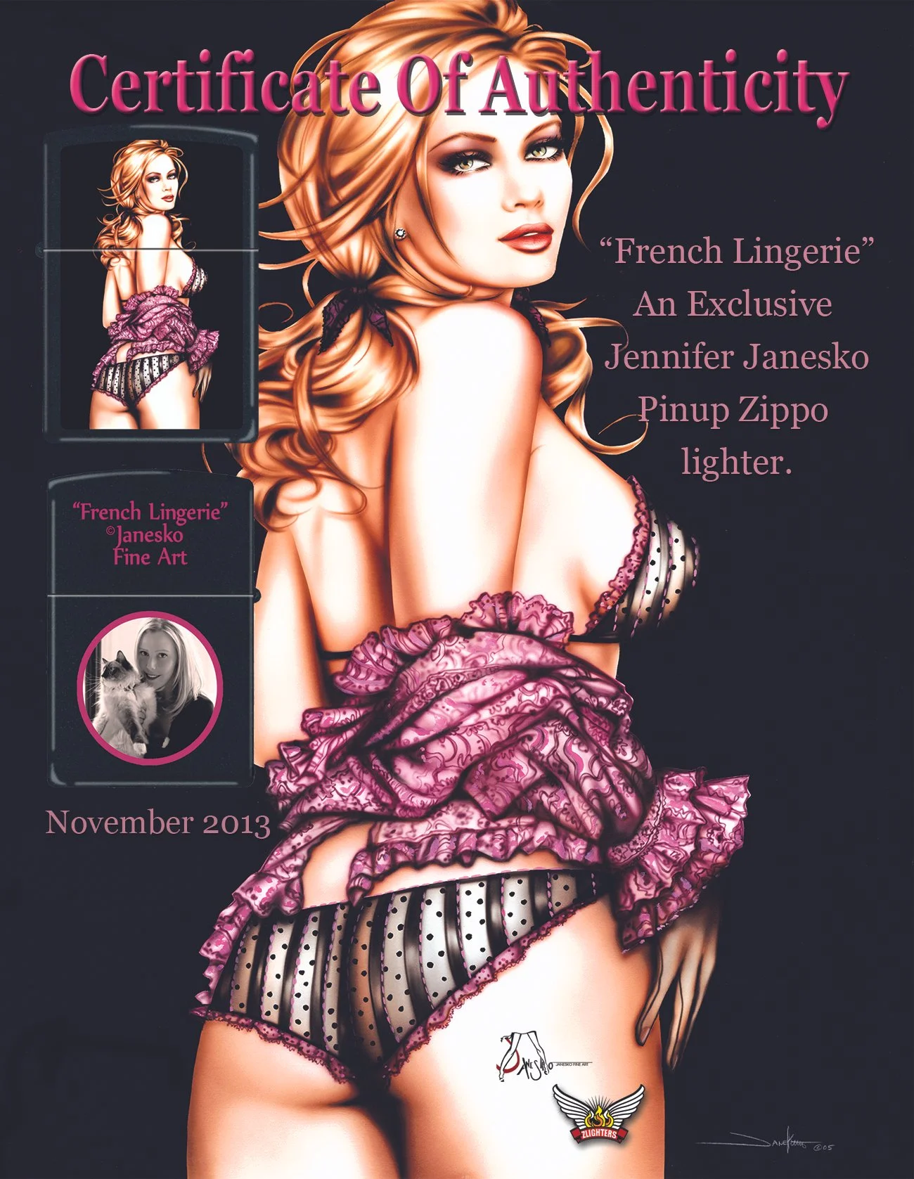 French Lingerie is a limited series of Zippo lighters featuring the art of Janesko COA.